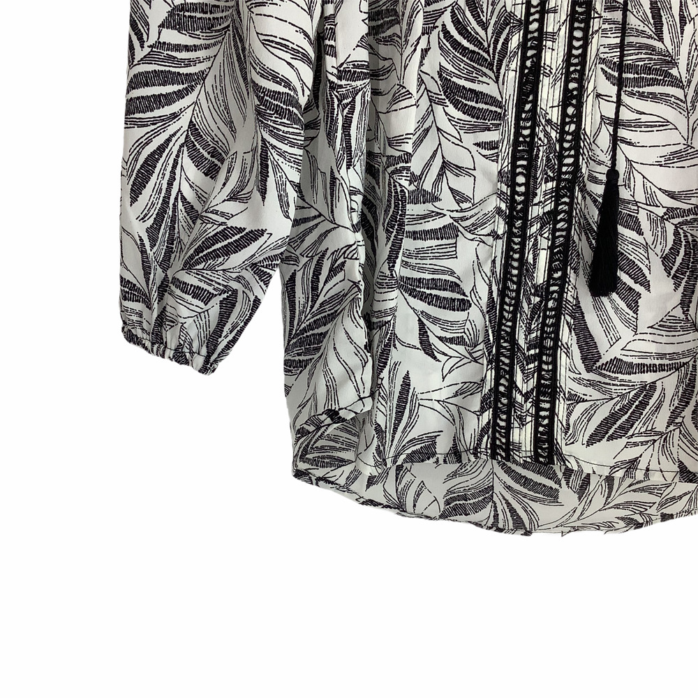 Sonja Betro Black & White Tassel Tie Leaf Blouse M - Picture 3 of 9